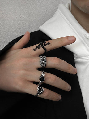 Kit 4 Anéis Antico Romano | Caveira e Flor Liga de Zinco