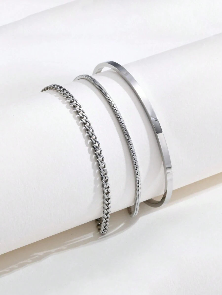 Kit 3 Pulseiras Milano Ajustável | Aço Inox Banho Ouro 18K