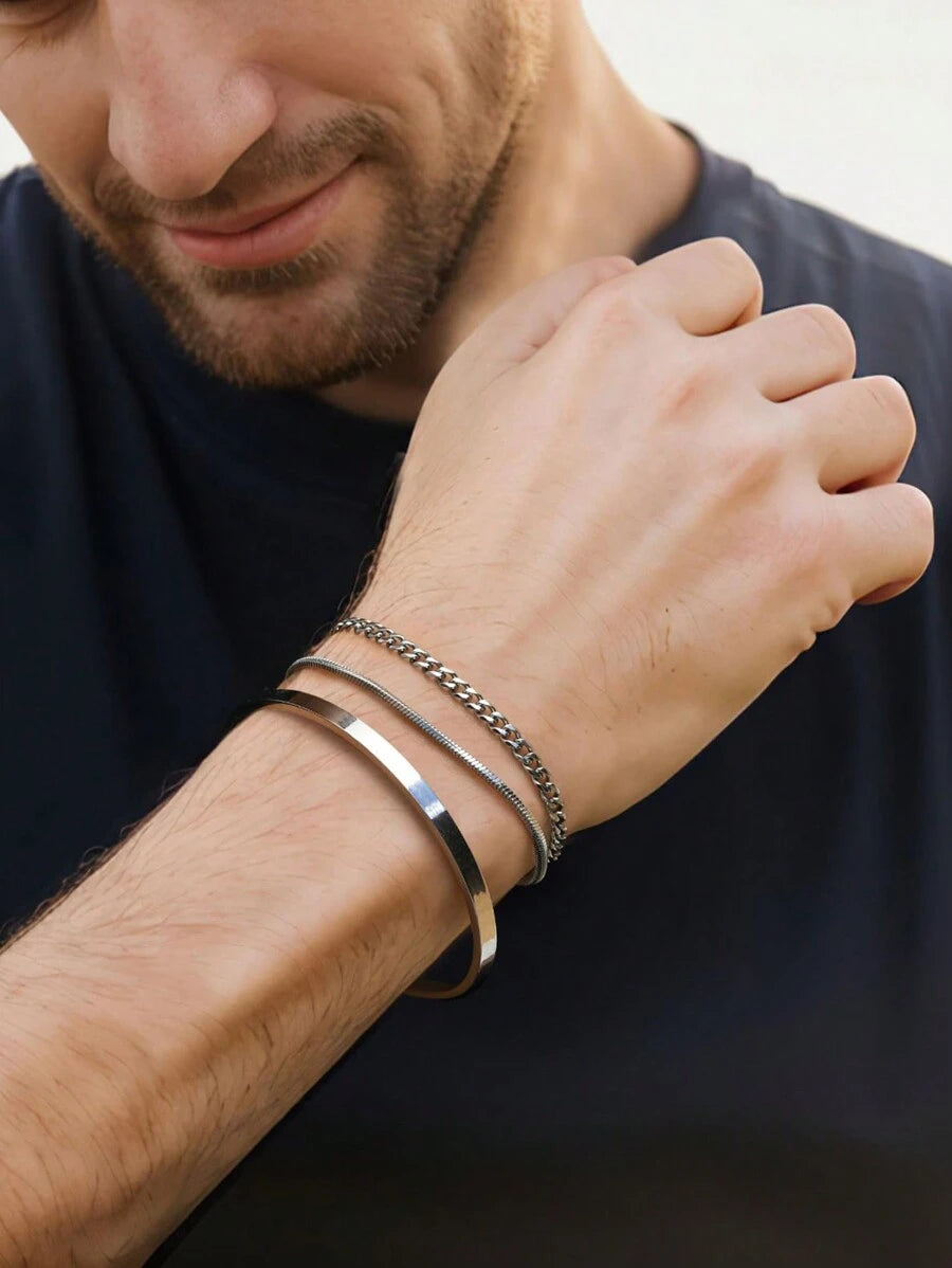 Kit 3 Pulseiras Milano Ajustável | Aço Inox Banho Ouro 18K