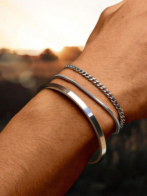 Kit 3 Pulseiras Milano Ajustável | Aço Inox Banho Ouro 18K