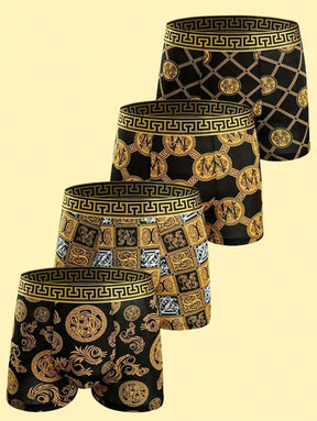 Kit 4 Cuecas Veneza Luxury | Preto Dourado Respirável