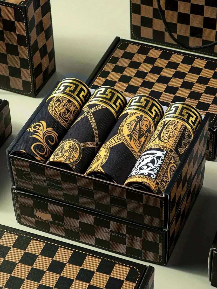 Kit 4 Cuecas Veneza Luxury | Preto Dourado Respirável