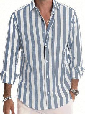 Camisa Linho Toscana Listrada | Algodão e Bloco de Cores