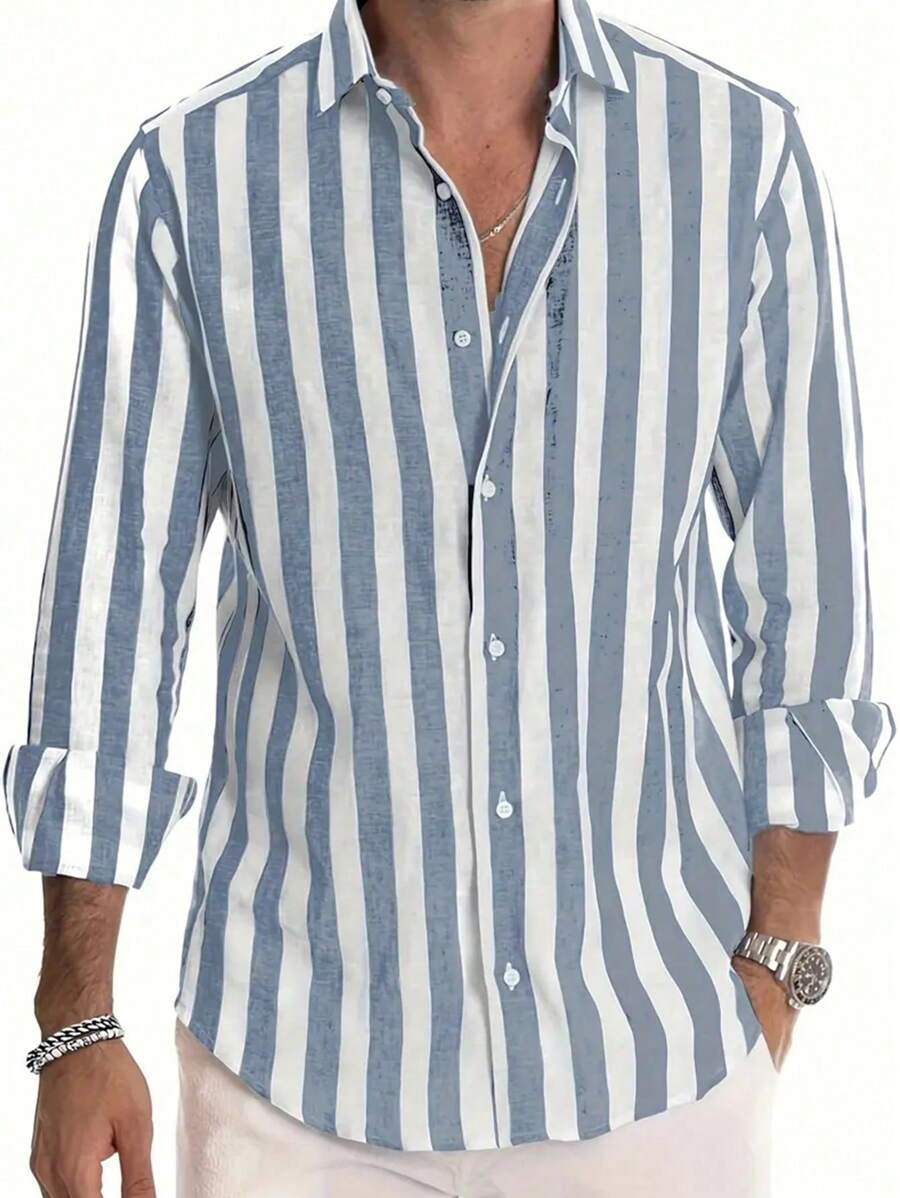 Camisa Linho Toscana Listrada | Algodão e Bloco de Cores