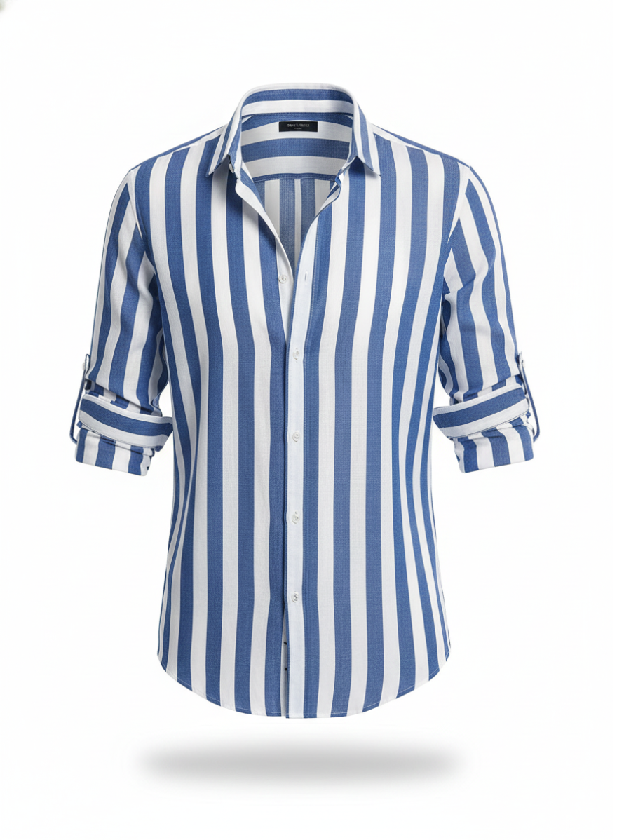 Camisa Linho Toscana Listrada | Algodão e Bloco de Cores