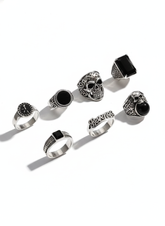 Kit 6 Anéis Retrô Roma | Caveira Masculino Liga de Zinco