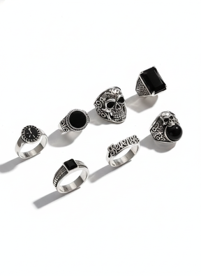 Kit 6 Anéis Retrô Roma | Caveira Masculino Liga de Zinco