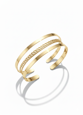 Kit 3 Pulseiras Milano Ajustável | Aço Inox Banho Ouro 18K