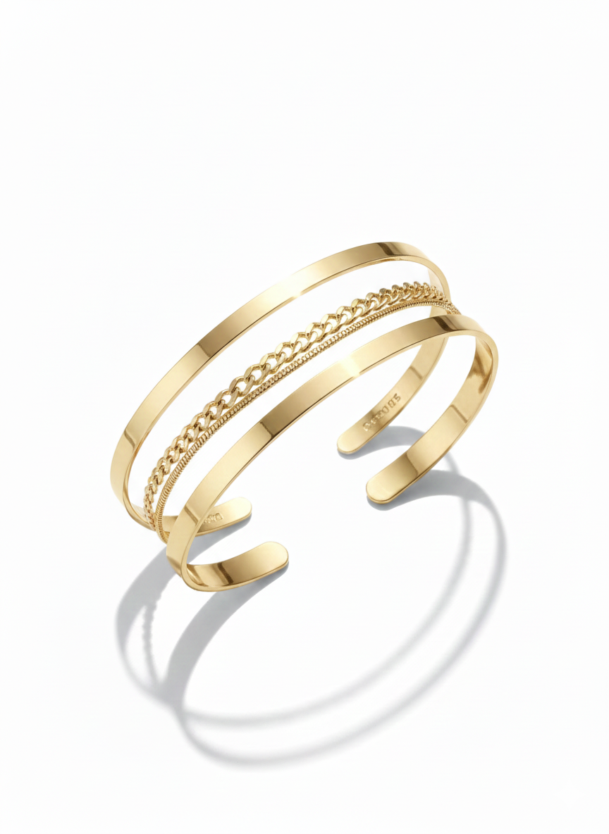 Kit 3 Pulseiras Milano Ajustável | Aço Inox Banho Ouro 18K