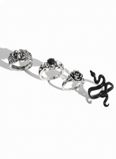 Kit 4 Anéis Antico Romano | Caveira e Flor Liga de Zinco