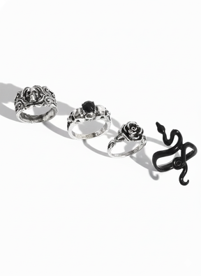 Kit 4 Anéis Antico Romano | Caveira e Flor Liga de Zinco